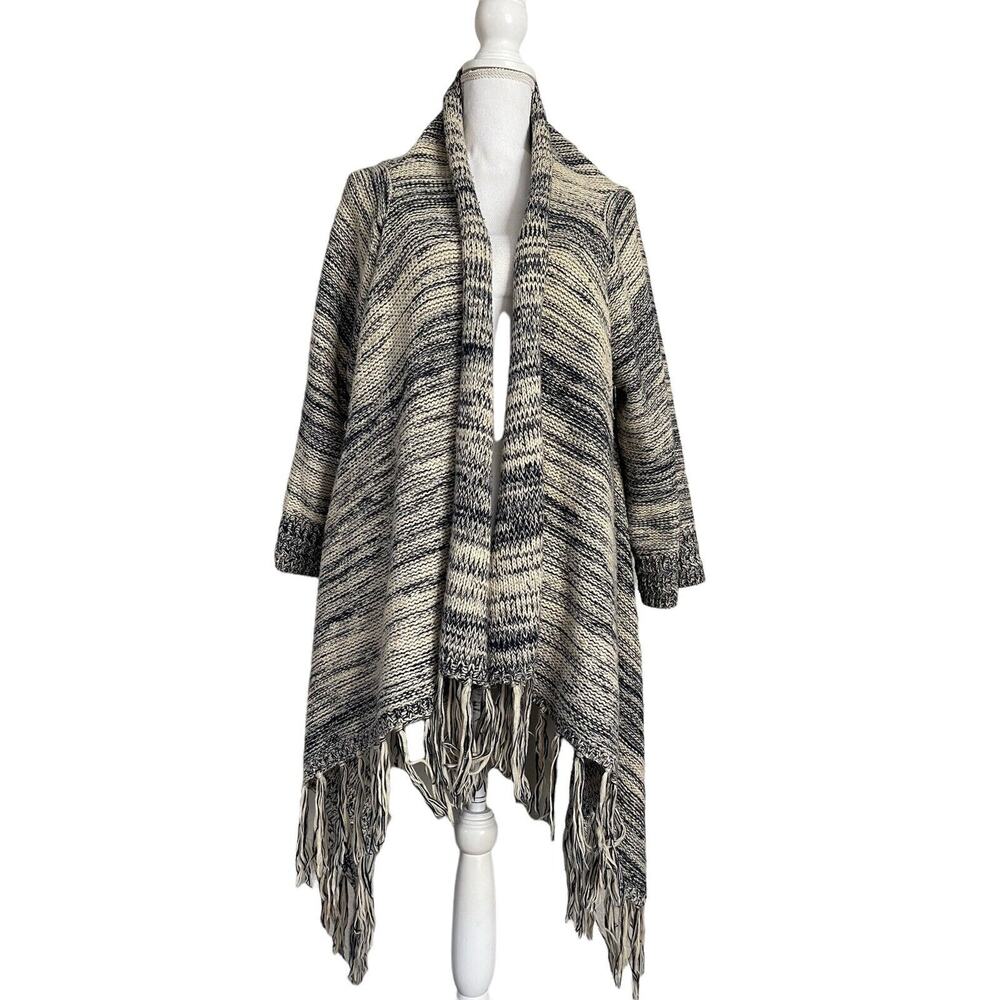UNIQ Small Medium Blue 3/4 Sleeve Chunky Open Sweater Cardigan Tassel Wrap #4340